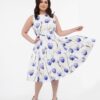 1950s White & Purple Tulip Cotton Swing Dress
