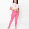 Unique Vintage Pink & Red Plaid High Waist Cigarette Pants