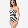 Barbie™ x Unique Vintage Black & White Chevron Stripe One Piece Bathing Suit