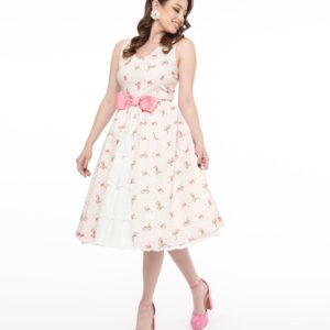 Barbie x Unique Vintage 1960s Pink Rosebud Garden Party Swing Dress