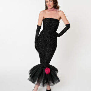 Barbie™ x Unique Vintage Black Solo In The Spotlight Strapless Wiggle Dress