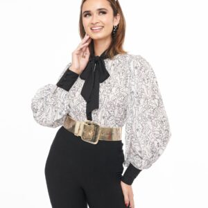 Disney Princess collection by Unique Vintage Ivory & Black Princess Print Gwen Blouse