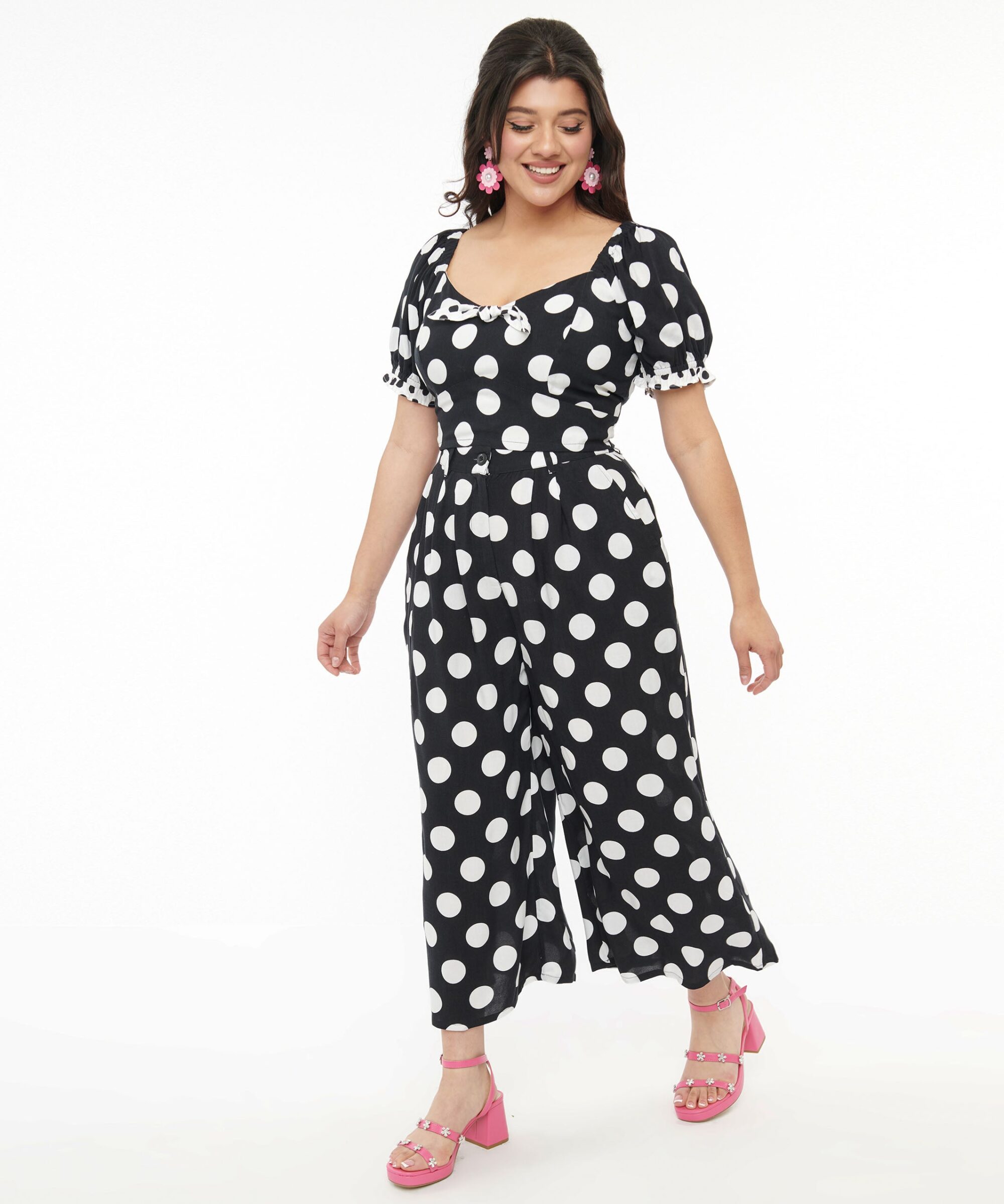 Hell Bunny 1960s Black & White Polka Dot Cropped Trousers