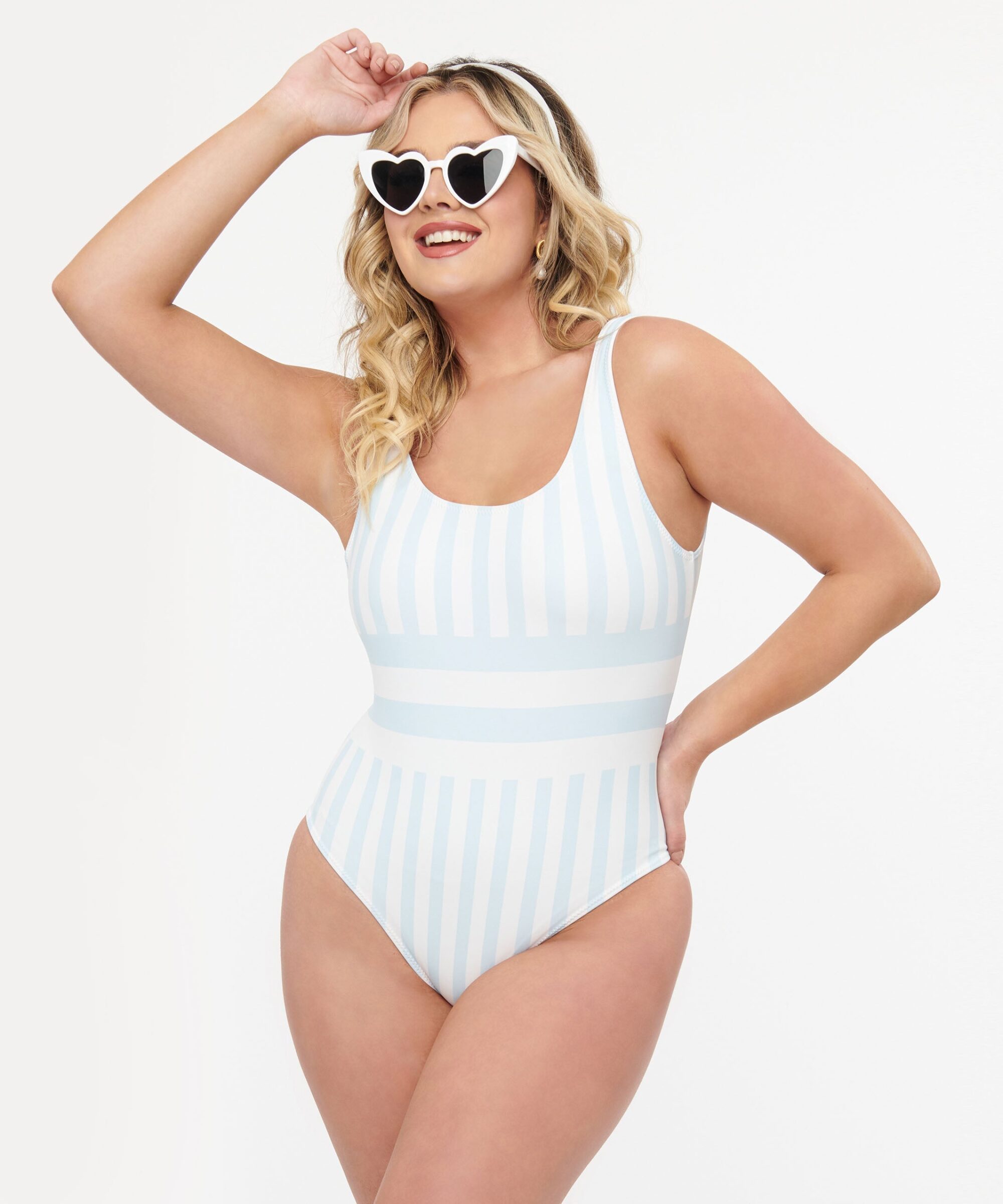 Light Blue & White Stripe One Piece Swimsuit