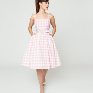 Unique Vintage Pink & White Gingham Bobbie Swing Dress