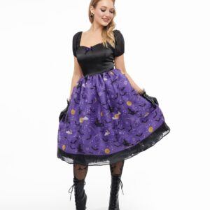Unique Vintage Light Up 1950s Black & Purple Witch Swing Dress