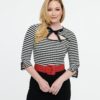 Unique Vintage 1950s Black & White Stripe Cutout Neck Tie Top