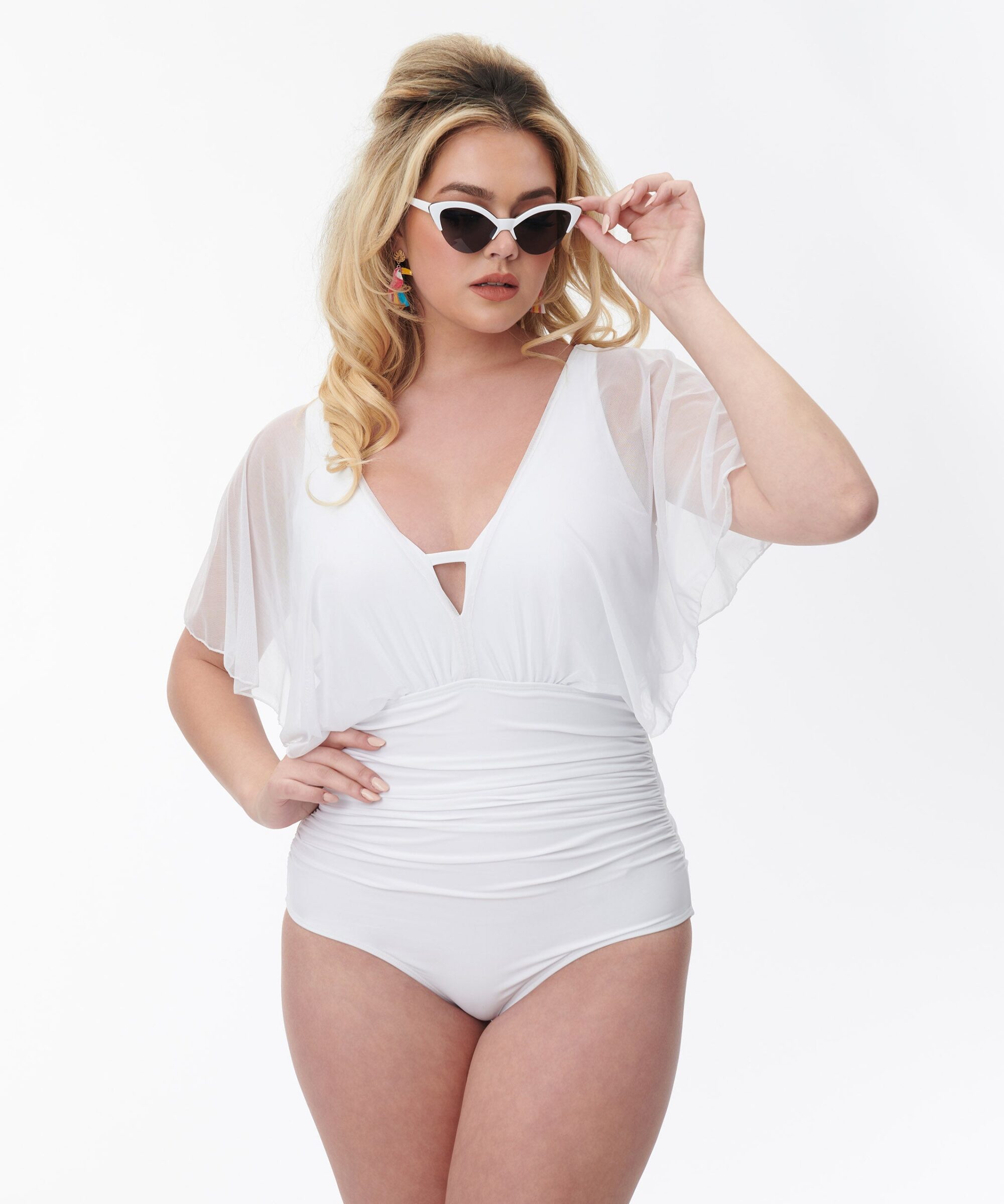 Unique Vintage White Mesh Sleeved Torrey Swimsuit