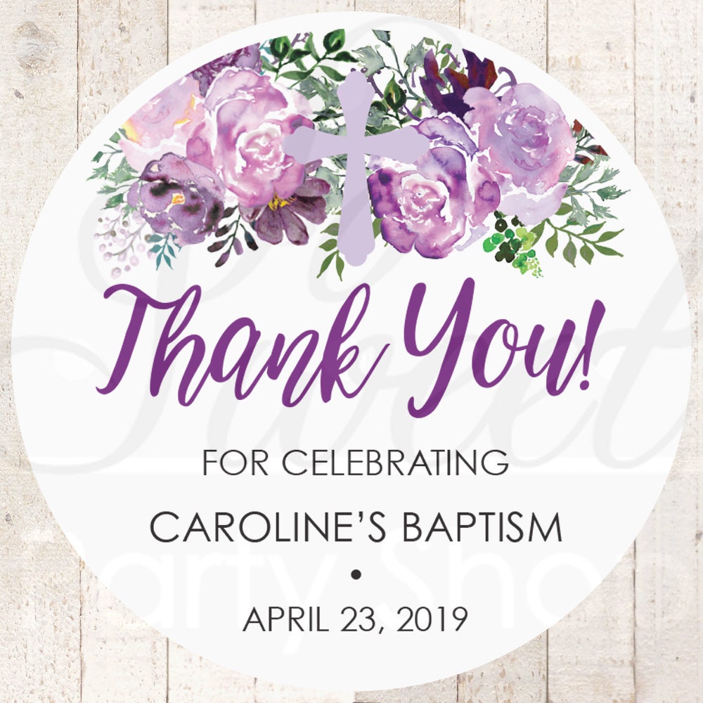 baptism-thank-you-favor-stickers-girls-baptism-favor-stickers-1st-holy-communion-favors-baby-christening-favor-purple-floral-set-of-24 #741192