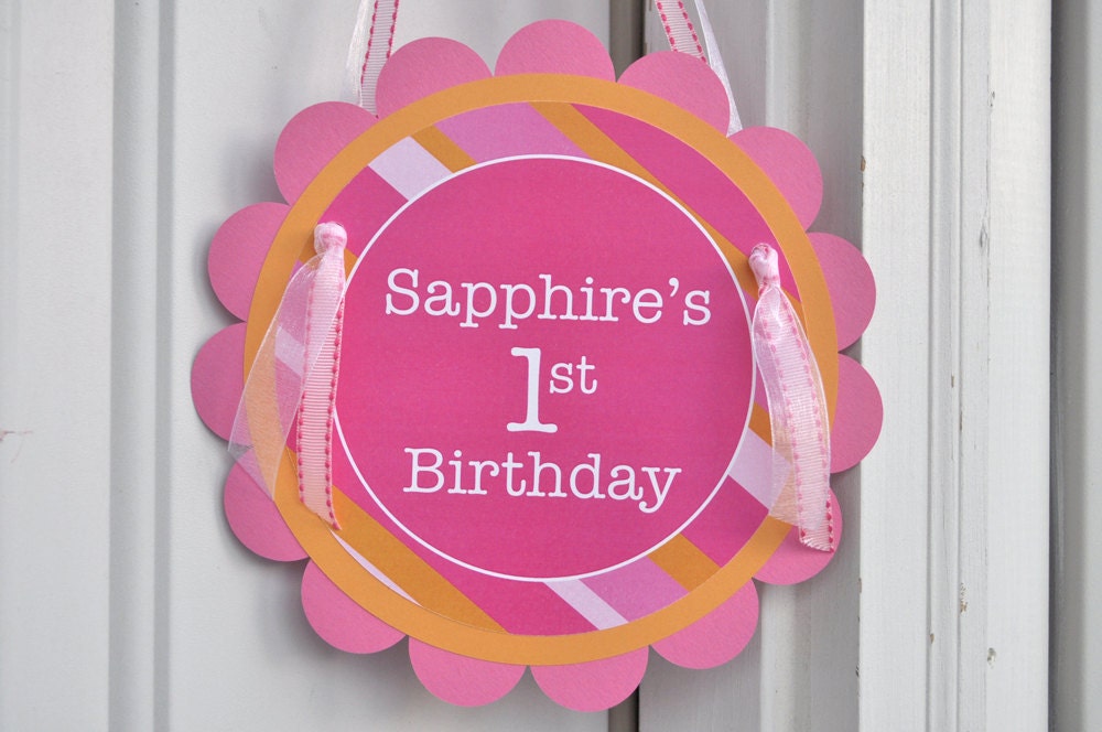 water-bottle-labels-girls-1st-birthday-personalized-drink-labels-1st-birthday-party-decorations-pink-and-orange-stripe-set-of-10 #571190